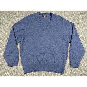 Brooks Brothers Sweater Mens 44 Blue Pure Cashmere V Neck‎ England Pullover